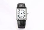 Cartier Italian Cowskin Bracelet Square Case Imported Swiss Quartz White Watch